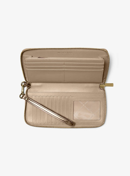 Jet Set Large Metallic Logo Debossed Continental Wallet Pale Gold Pale Gold