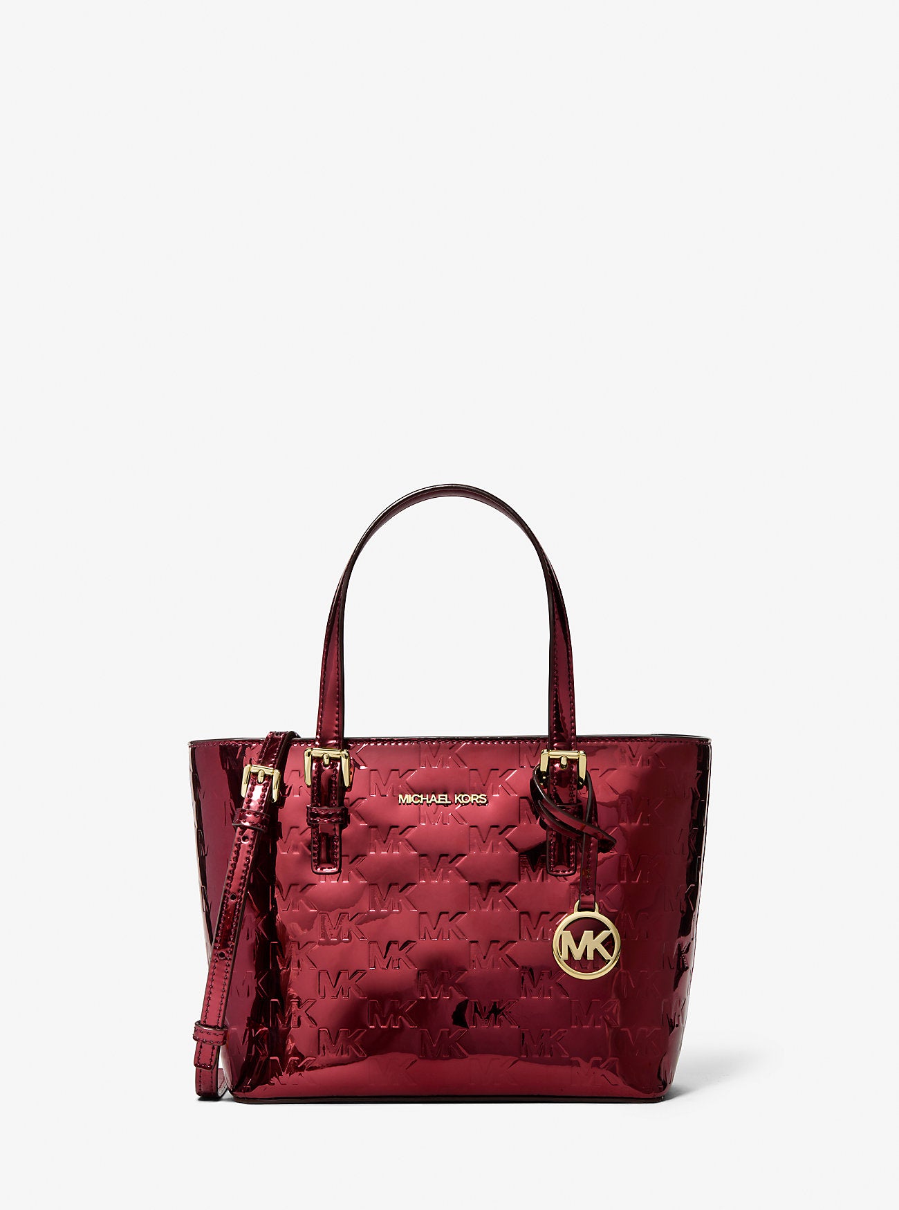 Jet Set Extra-Small Metallic Logo Debossed Convertible Tote Bag Cherry Cherry