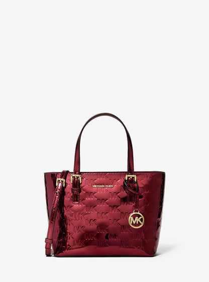 Jet Set Extra-Small Metallic Logo Debossed Convertible Tote Bag Cherry Cherry