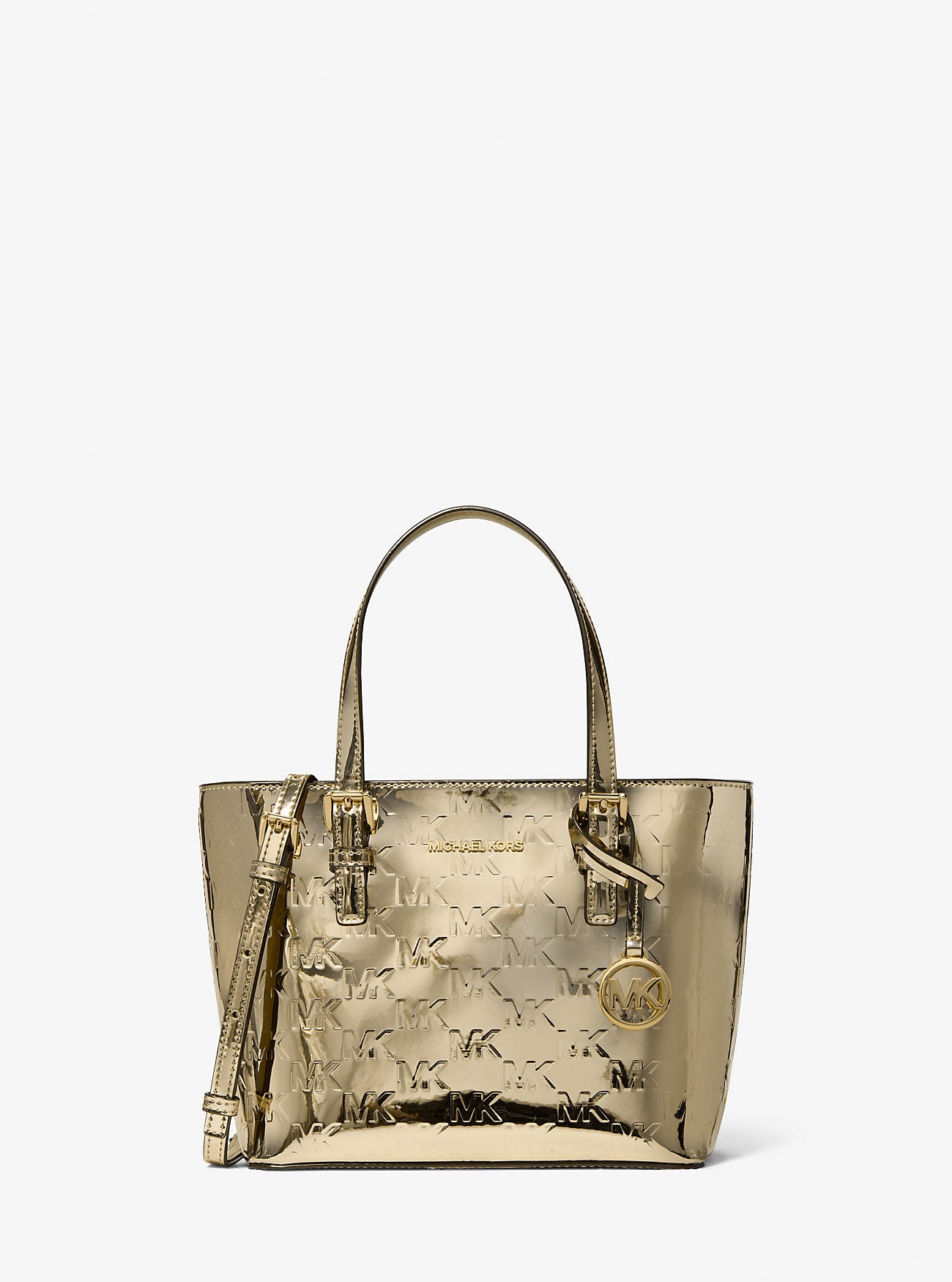 Jet Set Extra-Small Metallic Logo Debossed Convertible Tote Bag Pale Gold Pale Gold