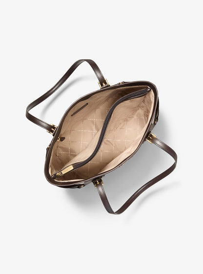 Voyager Large Color-Block Metallic Signature Logo Tote Bag Brown Brown