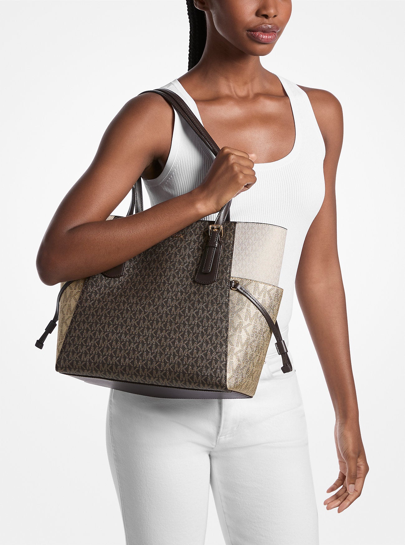 Michael Kors Voyager Large Color-Block Metallic Signature Logo