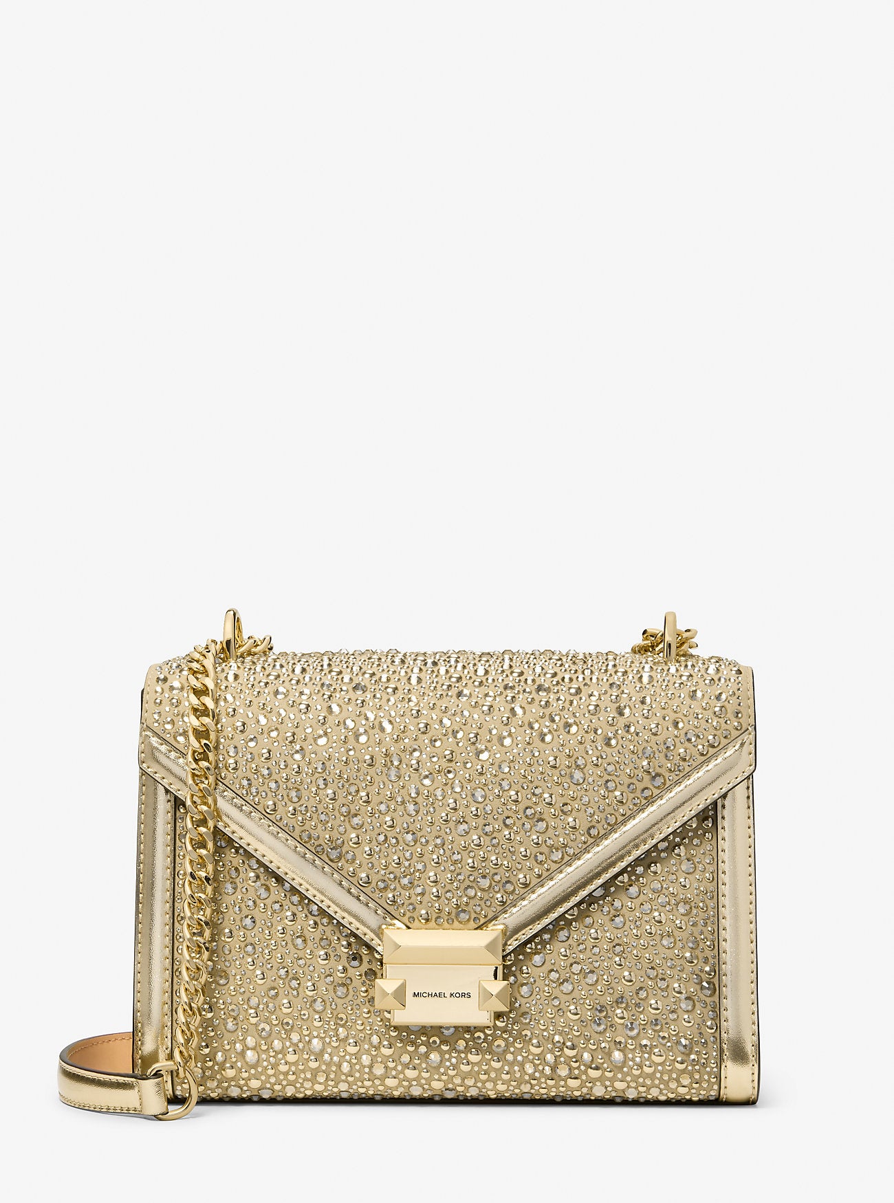 Whitney Medium Embellished Metallic Shoulder Bag Pale Gold Pale Gold