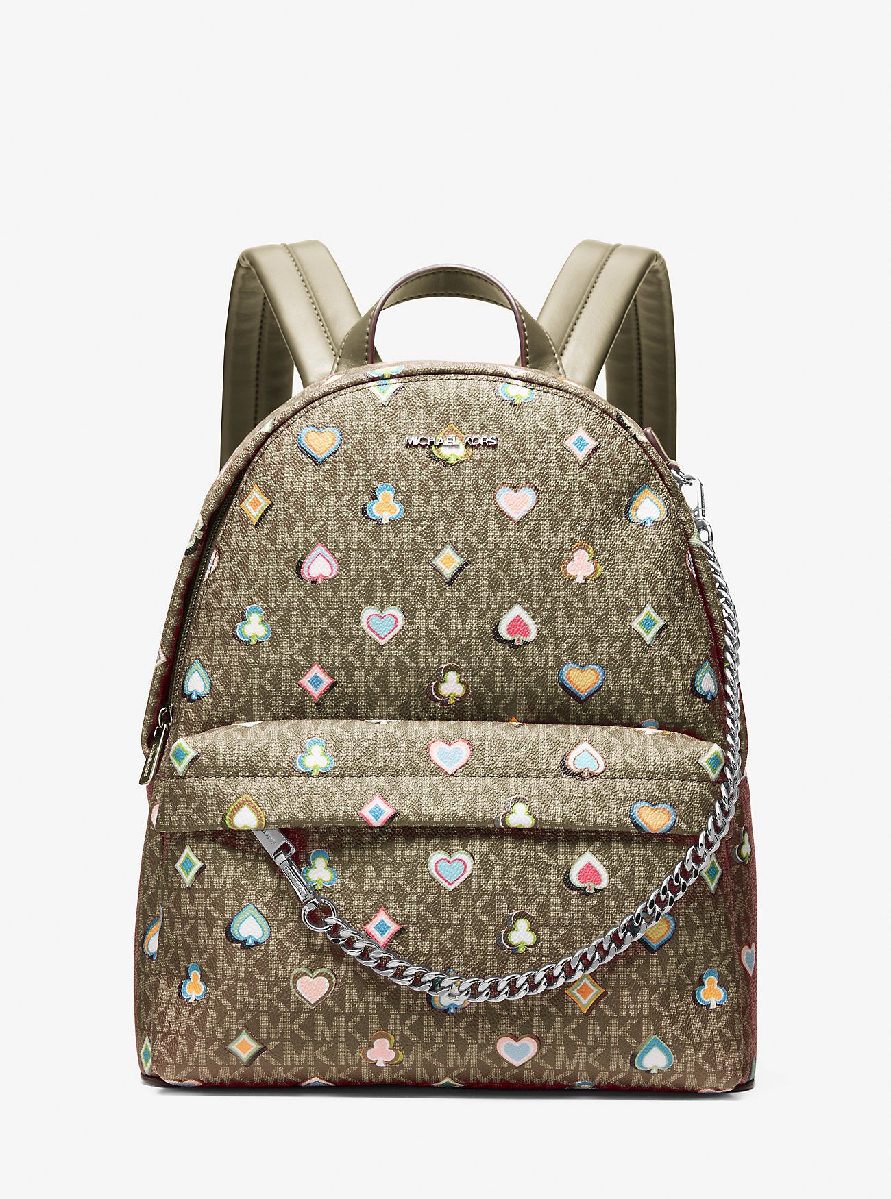 Slater Medium Printed Signature Logo Backpack Olive Olive