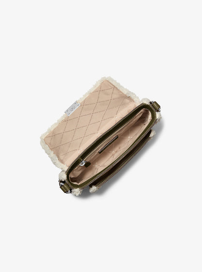 Bradshaw Medium Suede and Faux Shearling Messenger Bag Olive Olive