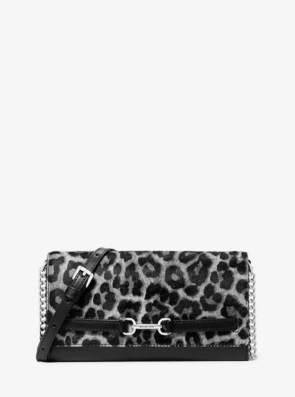 Carson Large Leopard Print Calf Hair Convertible Crossbody Bag Black Black