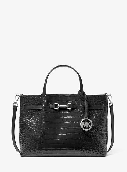 Carson Medium Crocodile Embossed Satchel Black Black