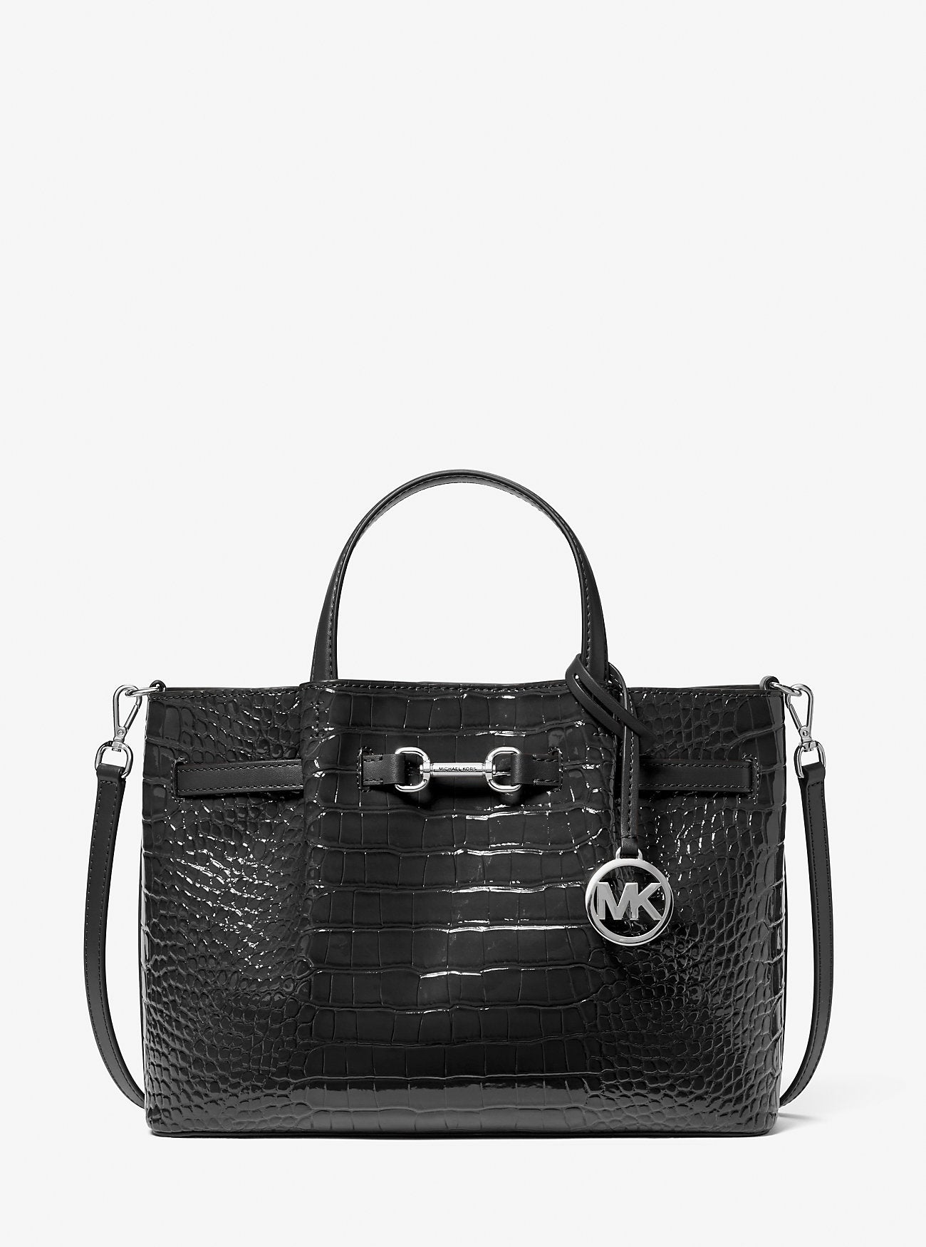 Carson Medium Crocodile Embossed Satchel Black Black