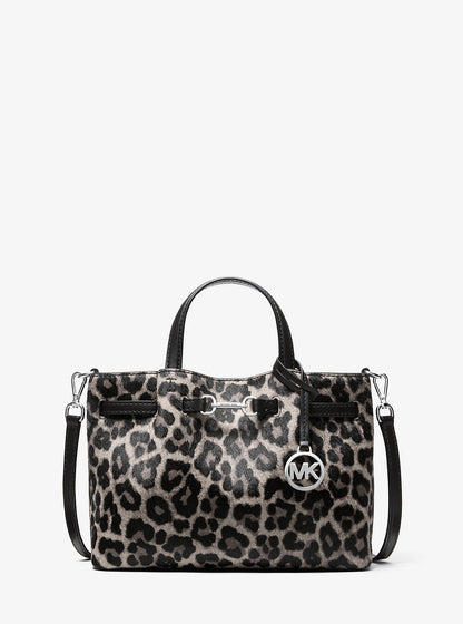 Carson Small Leopard Print Calf Hair Satchel Black Black