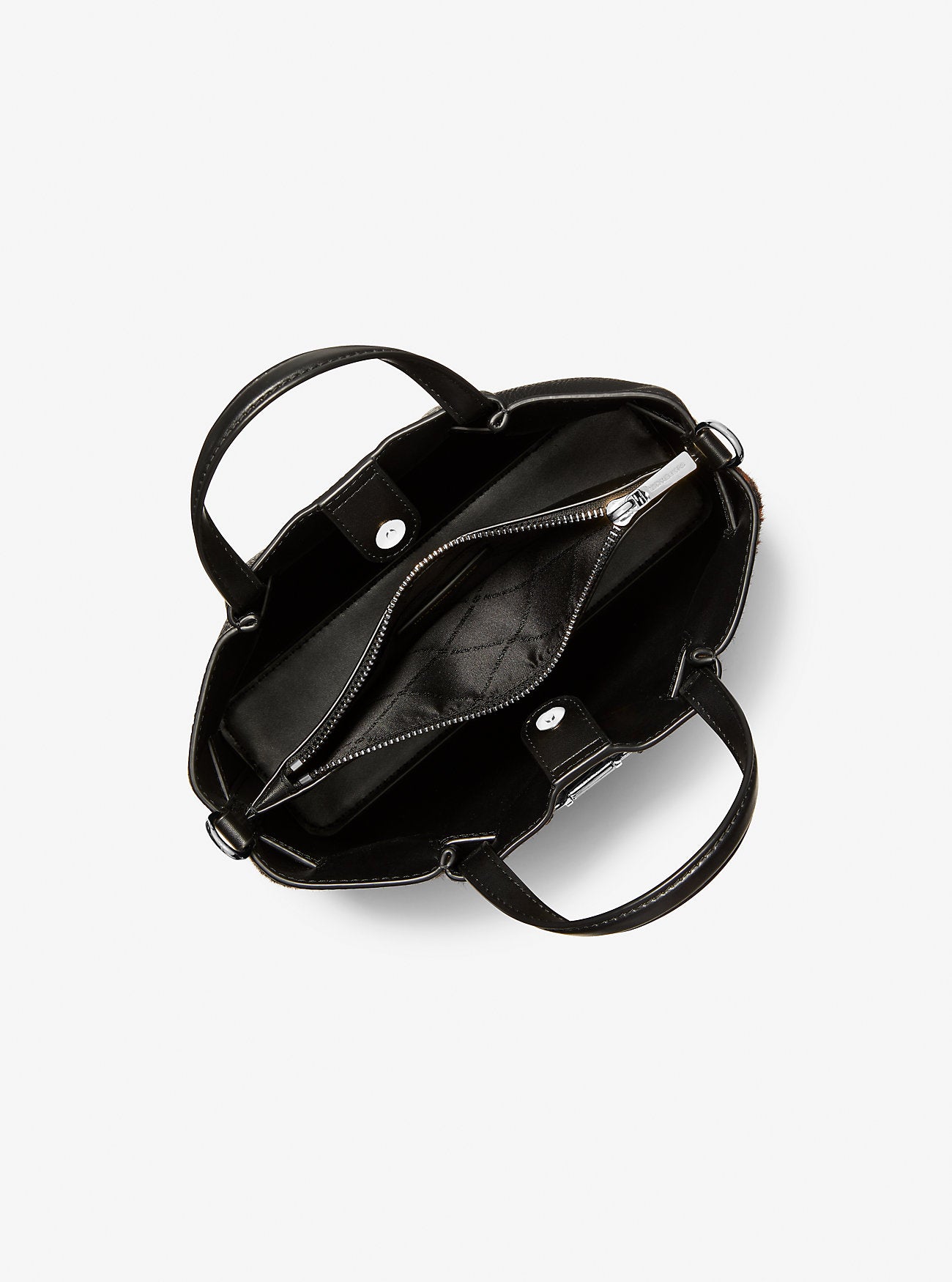 Carson Small Leopard Print Calf Hair Satchel Black Black