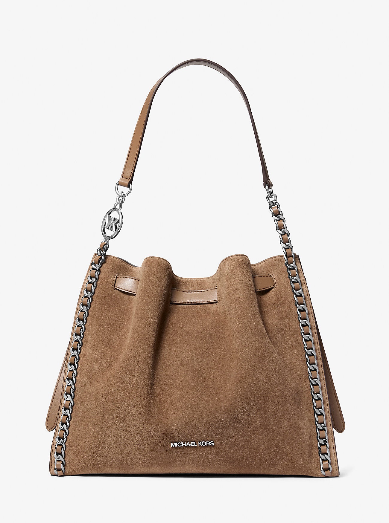 Mina Large Suede Chain Shoulder Bag Driftwood Driftwood