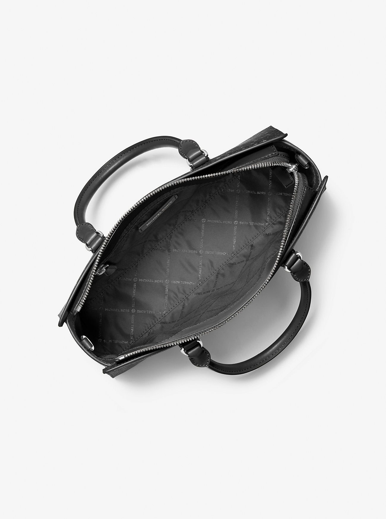 Arden Medium Printed Signature Logo Satchel Black Black