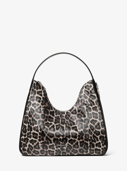 Nayla Medium Leopard Print Calf Hair Hobo Shoulder Bag Black Black