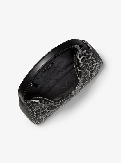 Nayla Medium Leopard Print Calf Hair Hobo Shoulder Bag Black Black