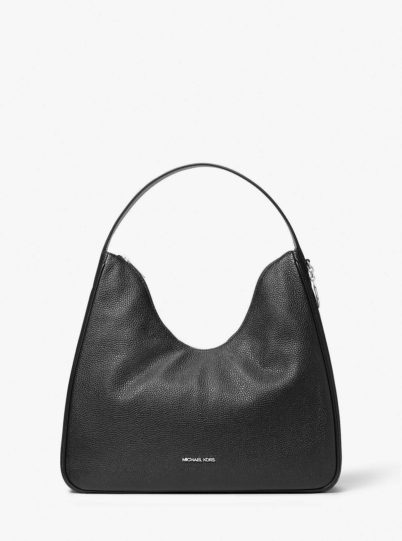 Nayla Medium Pebbled Leather Hobo Shoulder Bag Black Black