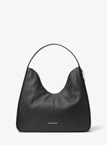 Nayla Medium Pebbled Leather Hobo Shoulder Bag Black Black