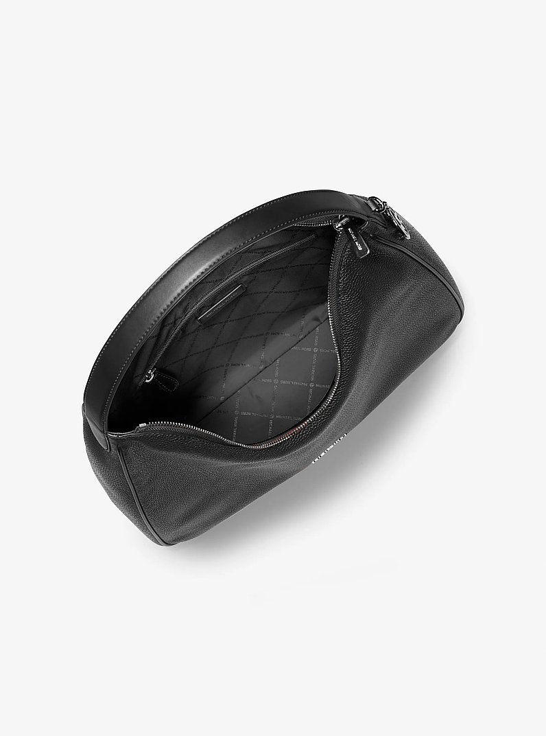 Nayla Medium Pebbled Leather Hobo Shoulder Bag Black Black