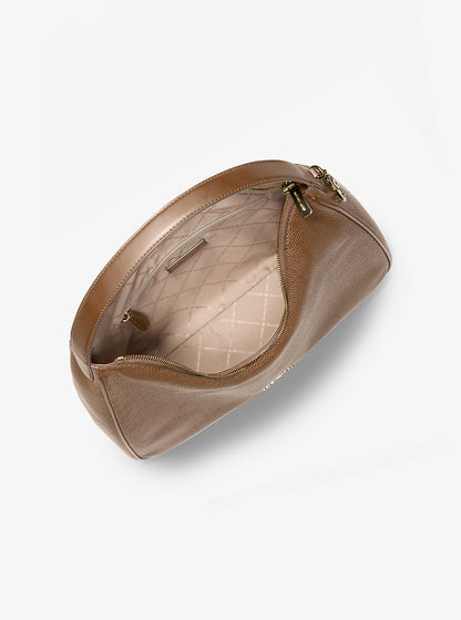 Nayla Medium Pebbled Leather Hobo Shoulder Bag Driftwood Driftwood