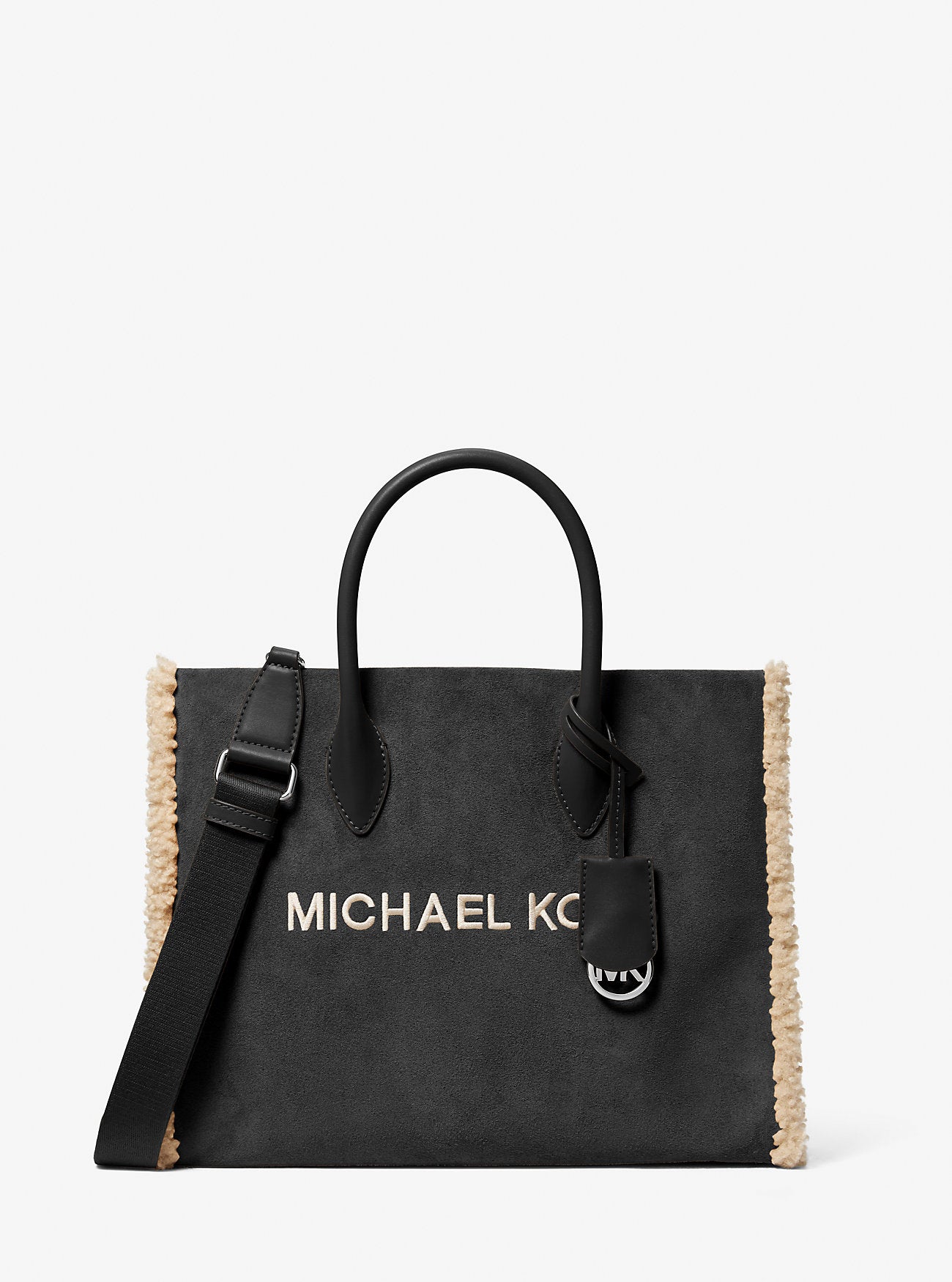 Mirella Medium Suede and Faux Shearling Tote Bag Black Black