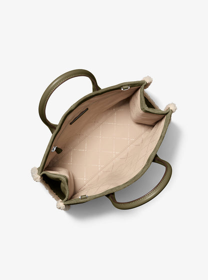 Mirella Medium Suede and Faux Shearling Tote Bag Olive Olive