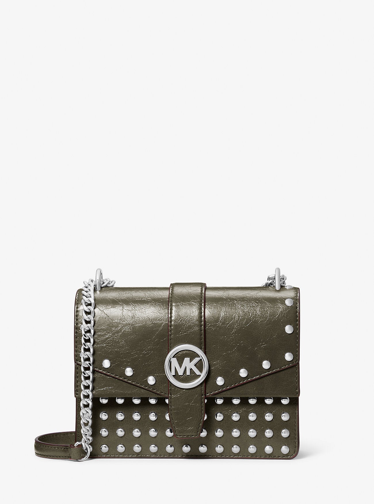 Greenwich Small Studded Distressed Crossbody Bag Olive Olive