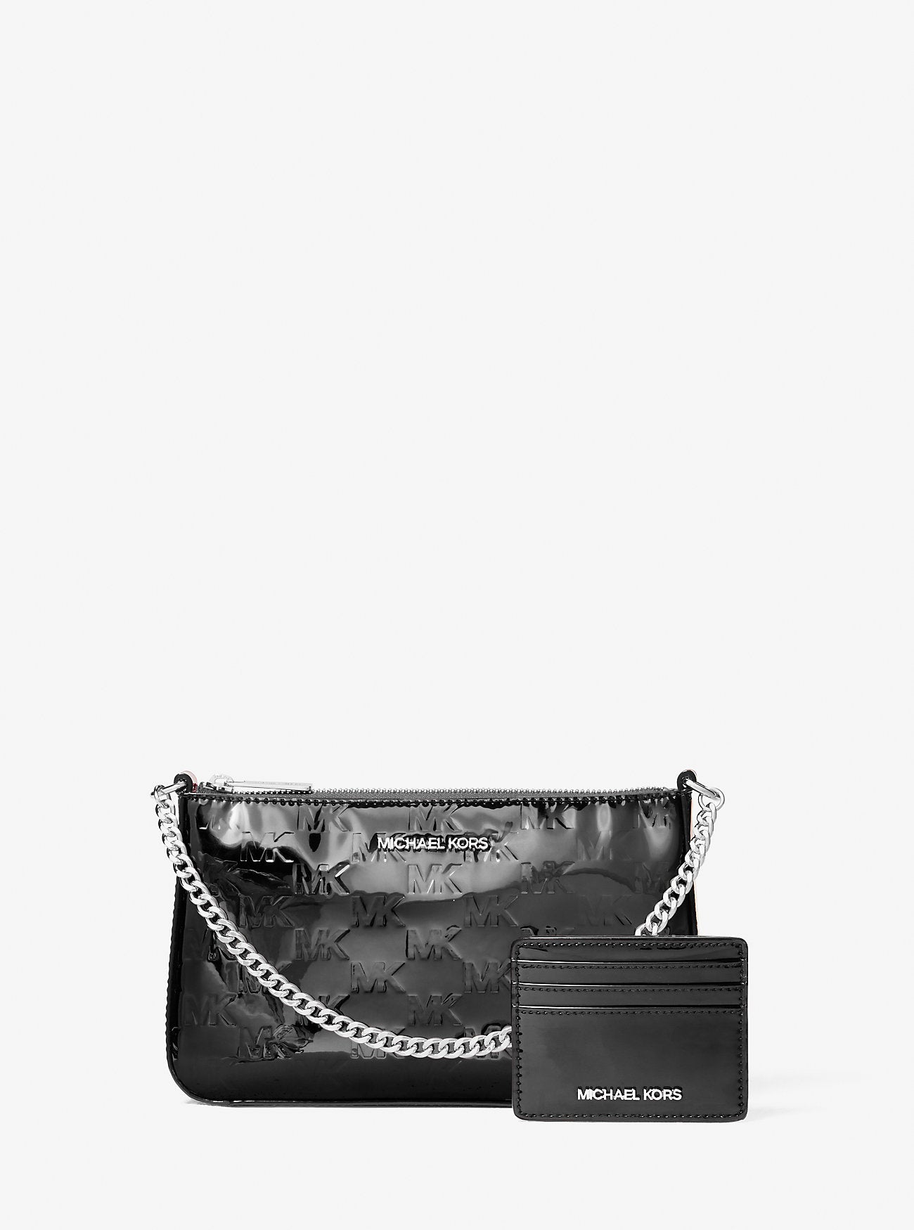 Jet Set Patent Logo Debossed Pochette and Card Case Gift Set Black Black