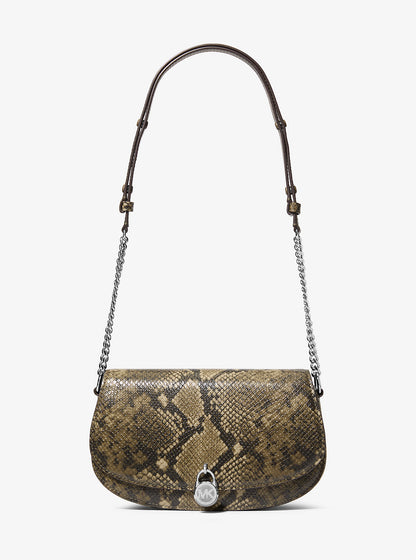Mila Medium Snake Embossed Messenger Bag Olive Olive