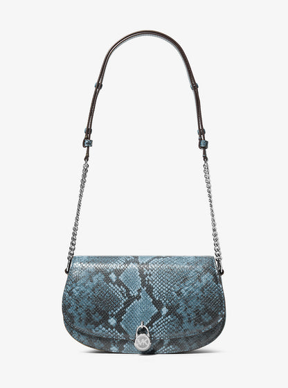 Mila Medium Snake Embossed Messenger Bag Cornflower Cornflower