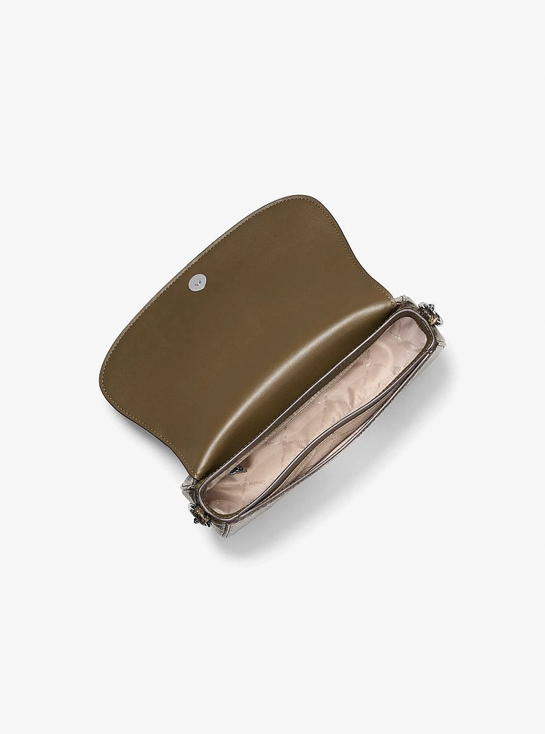 Mila Medium Snake Embossed Messenger Bag Olive Olive