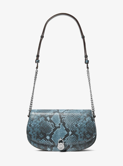 Mila Medium Snake Embossed Messenger Bag Cornflower Cornflower