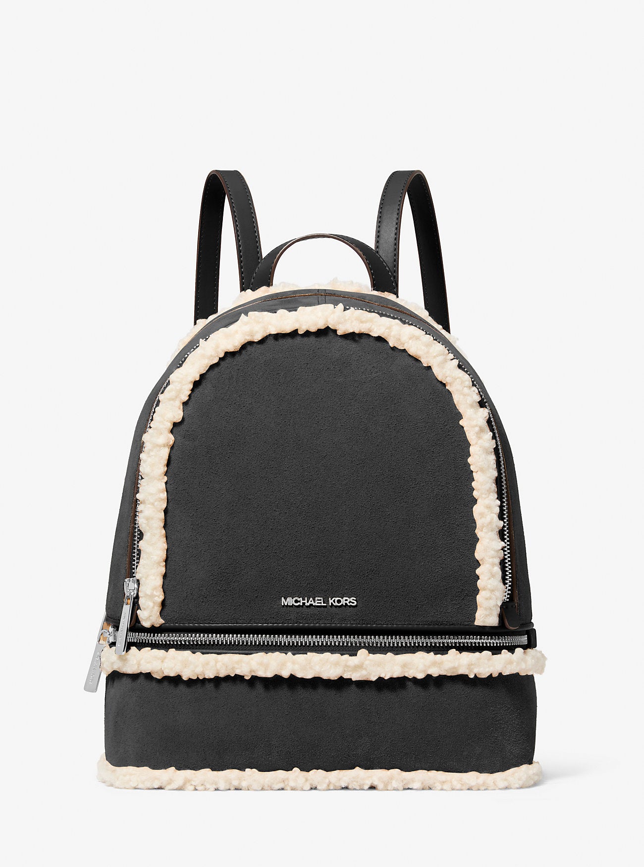 Rhea Medium Suede and Faux Shearling Backpack Black Black