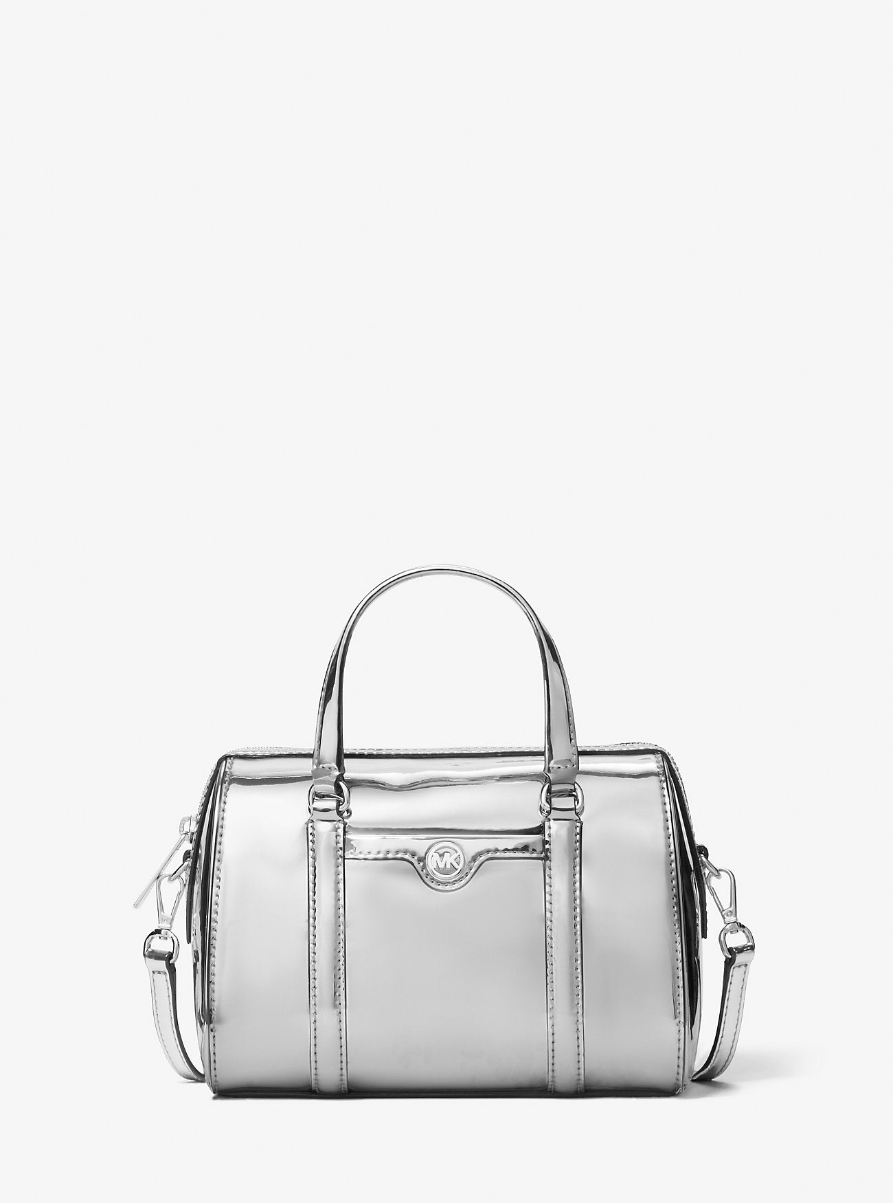 Jet Set Small Patent Duffel Crossbody Bag Silver Silver
