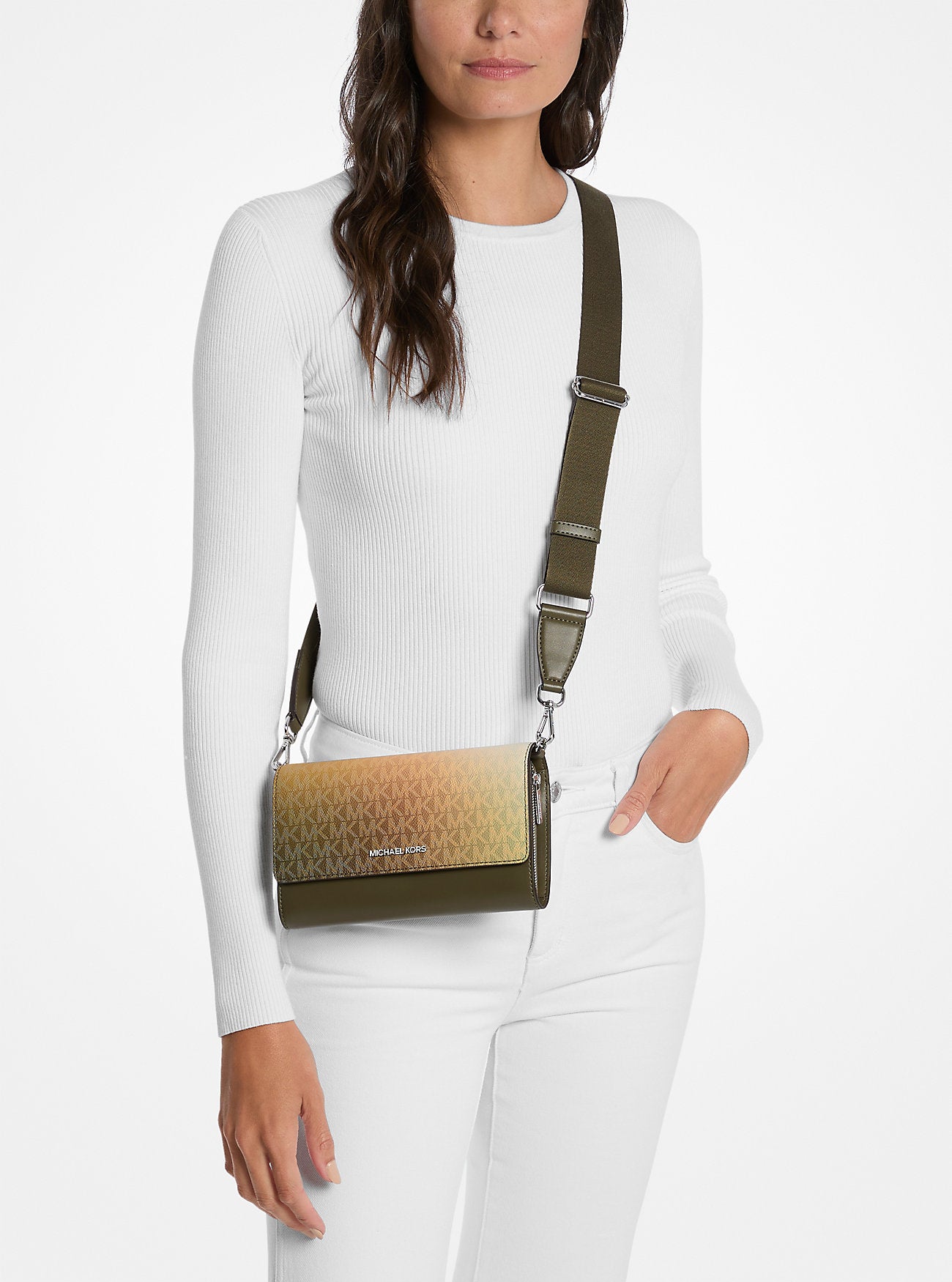 Jet Set Large Ombre Signature Logo Crossbody Bag Olive Combo Olive Combo