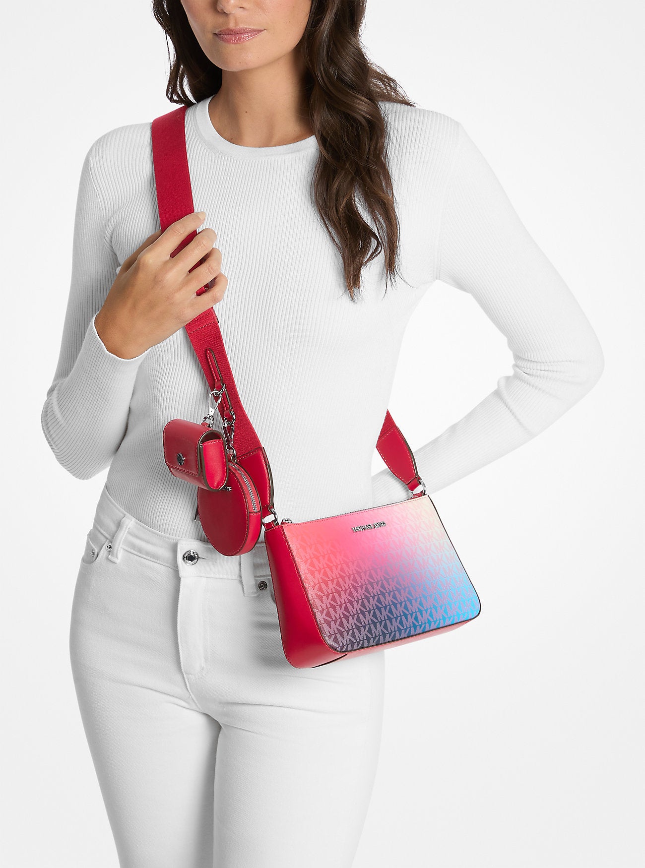 Jet Set Small Ombre Signature Logo Crossbody Bag with Case for Apple Airpods Pro® Dark Raspberry Multi Dark Raspberry Multi