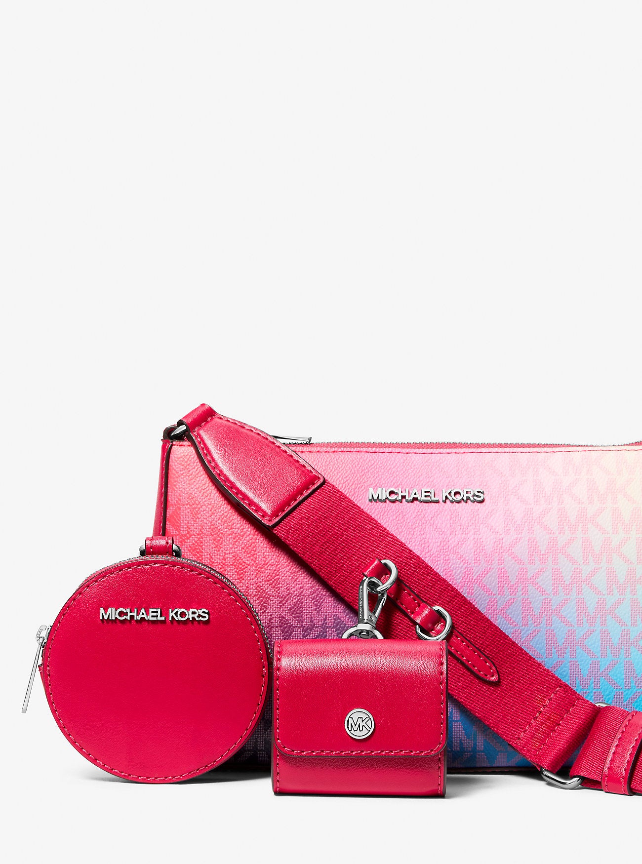 Jet Set Small Ombre Signature Logo Crossbody Bag with Case for Apple Airpods Pro® Dark Raspberry Multi Dark Raspberry Multi