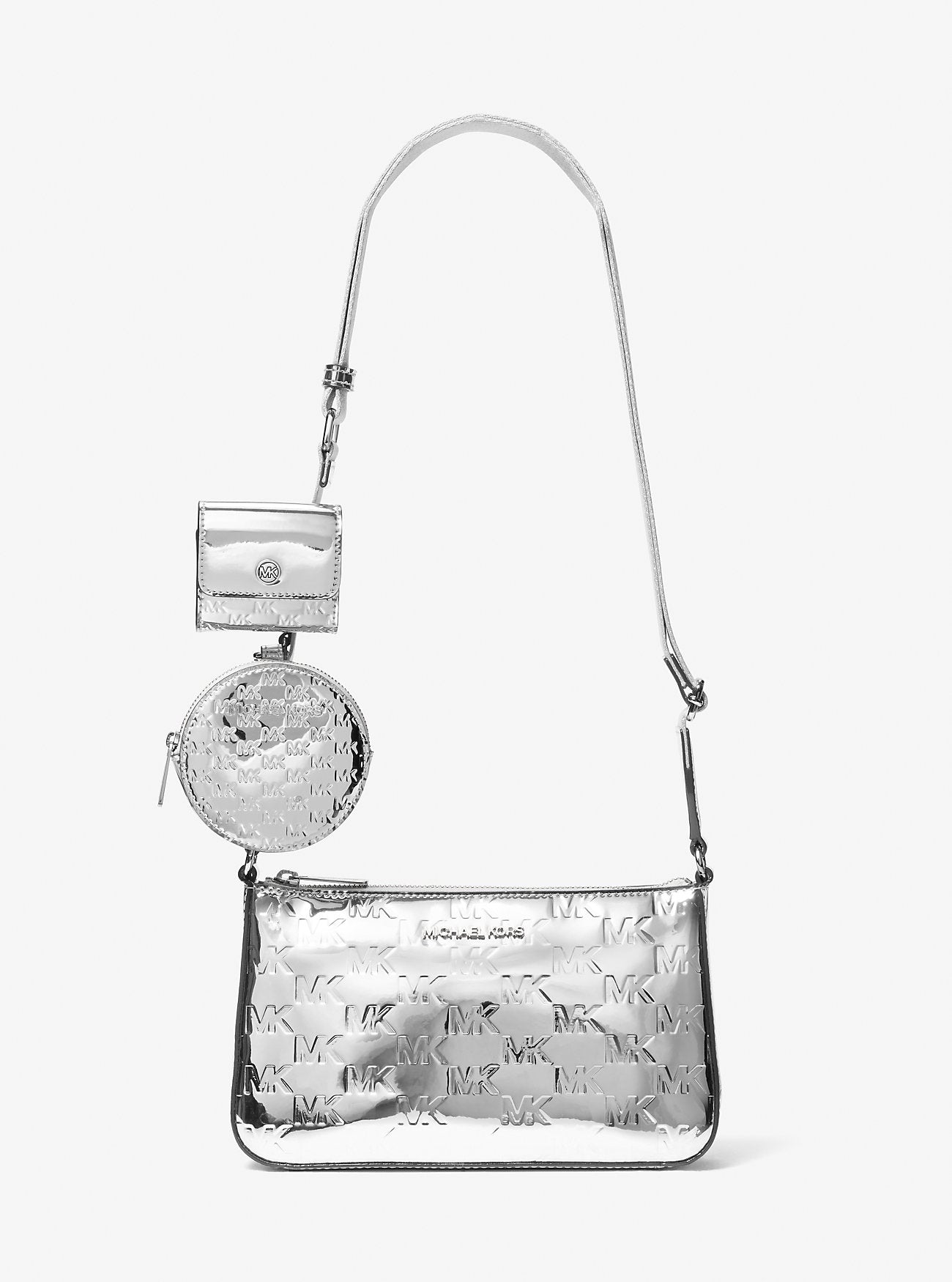 Jet Set Small Patent Logo Debossed Crossbody Bag with Case for Apple Airpods Pro® Silver Silver