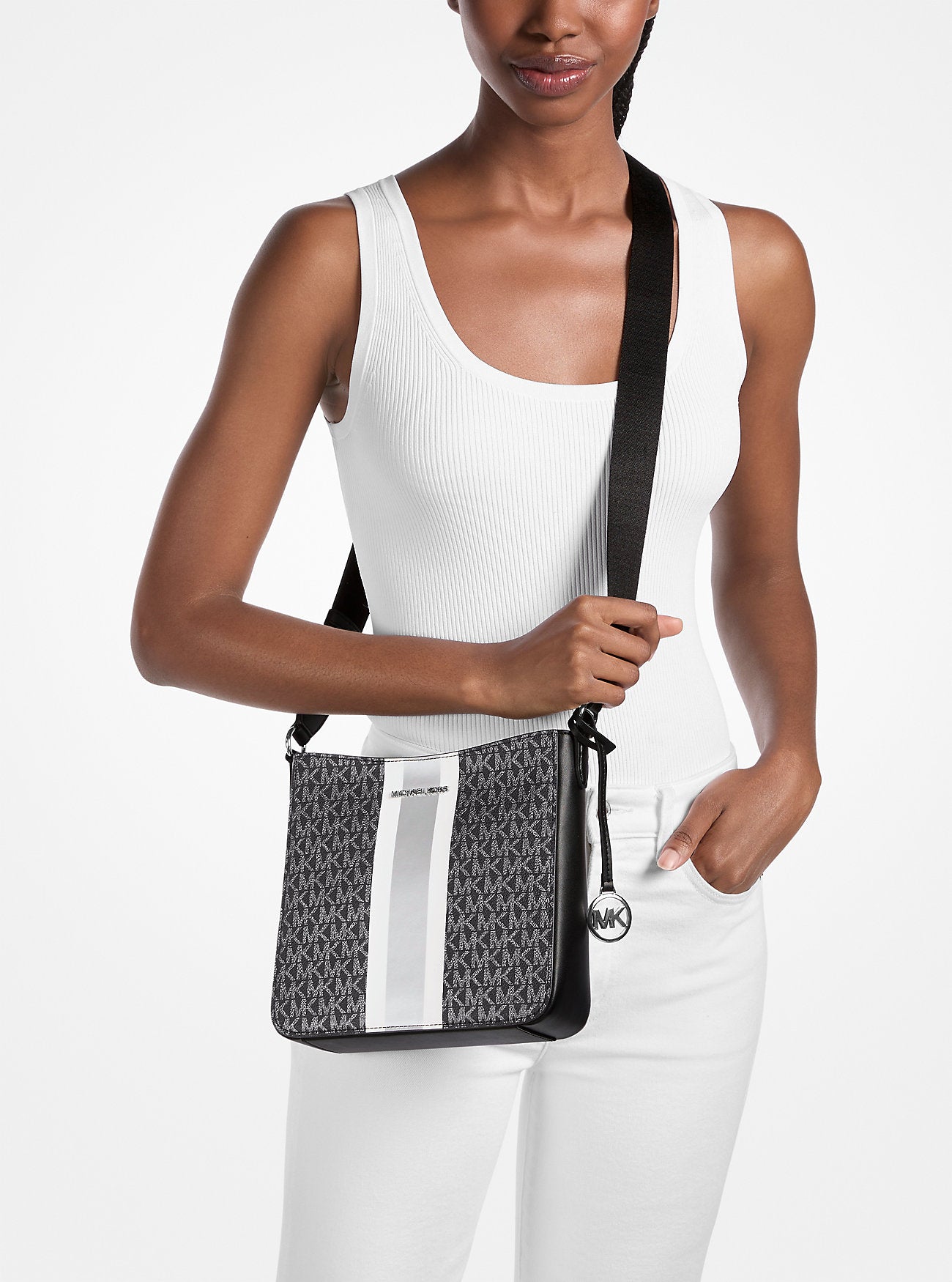 Jet Set Small Signature Logo Stripe Crossbody Bag Black Black