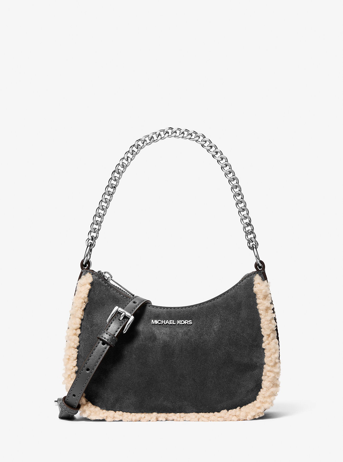 Jet Set Small Suede and Faux Shearling Convertible Crossbody Bag Black Black