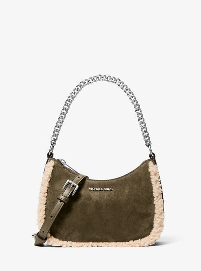 Jet Set Small Suede and Faux Shearling Convertible Crossbody Bag Olive Olive