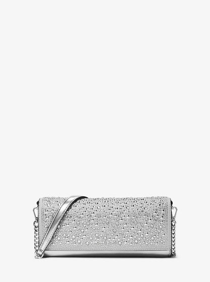 Jet Set Medium Embellished Leather Clutch Silver Silver