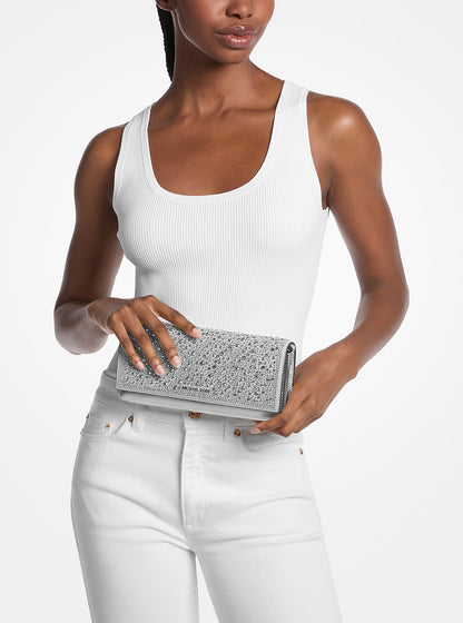 Jet Set Medium Embellished Leather Clutch Silver Silver