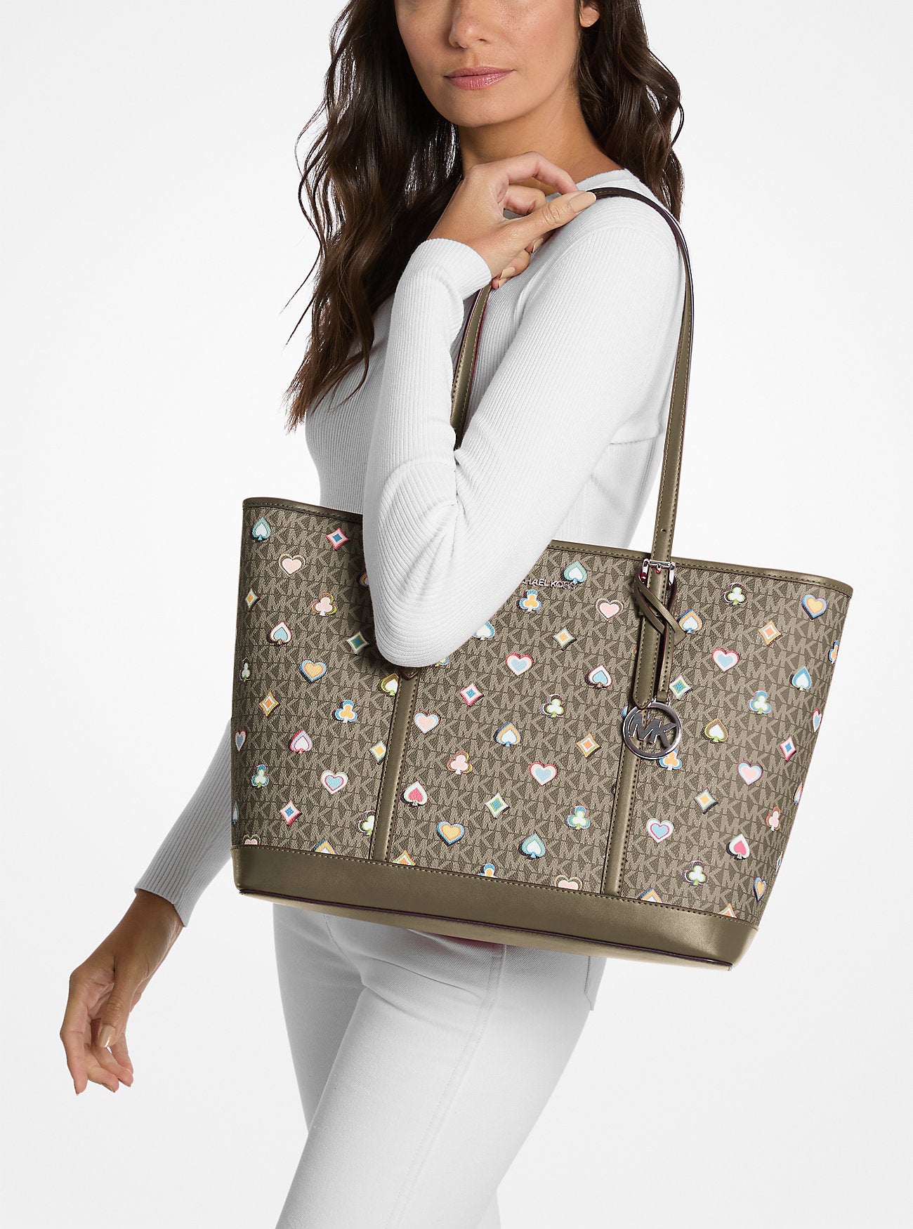 Jet Set Large Printed Signature Logo Tote Bag Olive Olive