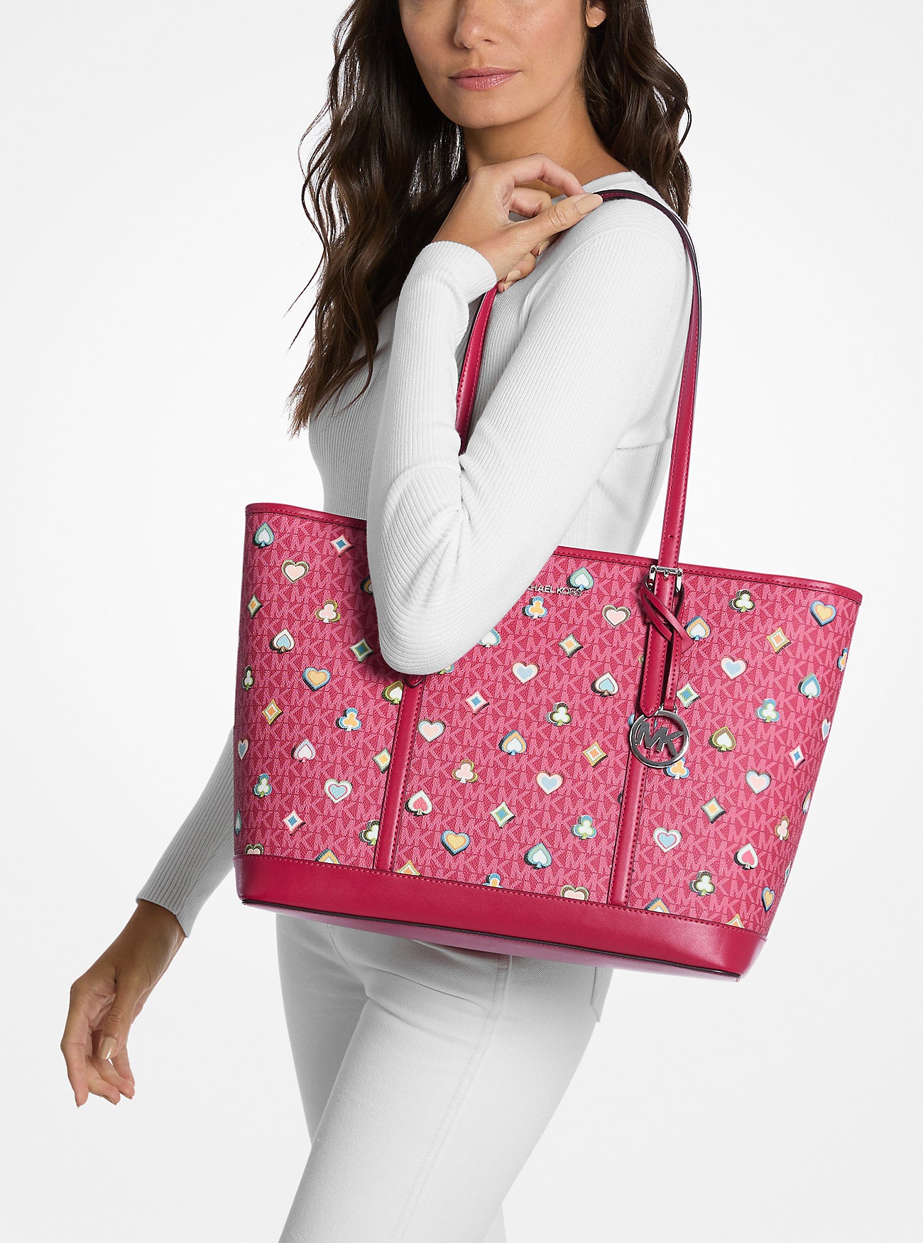 Jet Set Large Printed Signature Logo Tote Bag Dk Raspberry Dk Raspberry
