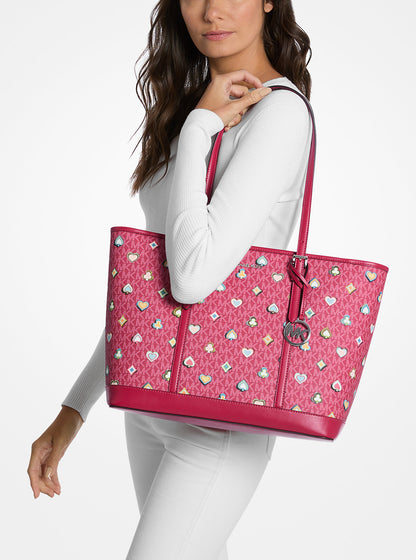 Jet Set Large Printed Signature Logo Tote Bag Dk Raspberry Dk Raspberry