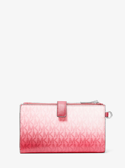 Jet Set Large Ombre Signature Logo Wristlet Hibiscus Multi Hibiscus Multi