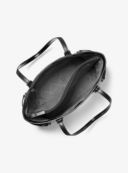 Voyager Large Patent Logo Debossed Tote Bag Black Black