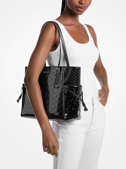 Voyager Large Patent Logo Debossed Tote Bag Black Black