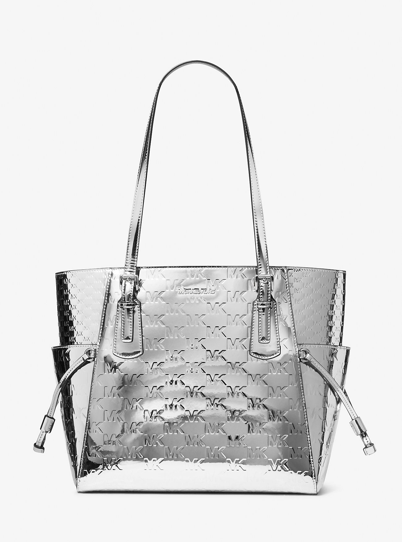 Voyager Large Patent Logo Debossed Tote Bag Silver Silver