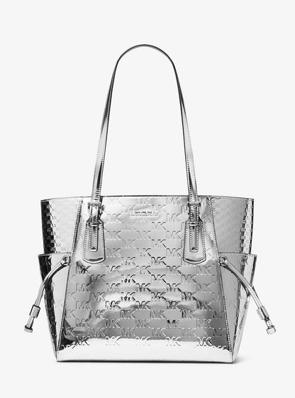 Voyager Large Patent Logo Debossed Tote Bag Silver Silver