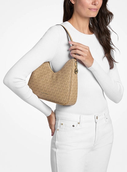 Nayla Small Signature Logo Hobo Shoulder Bag Camel Camel